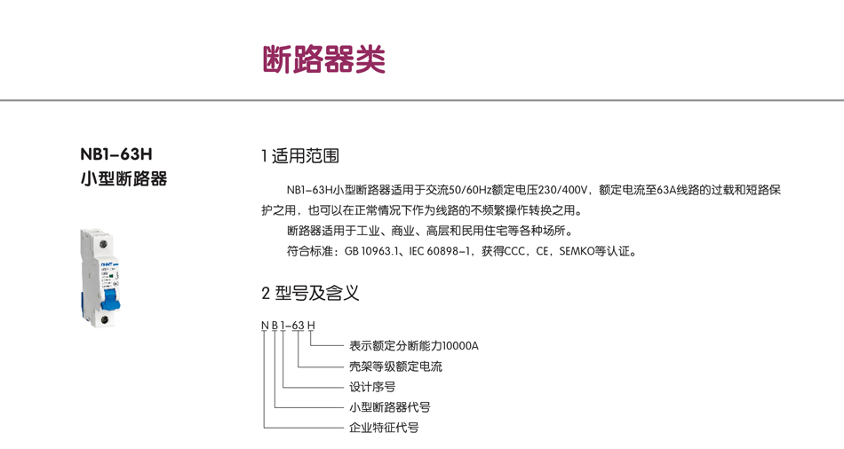 NB1-63H小型断路器；断路器